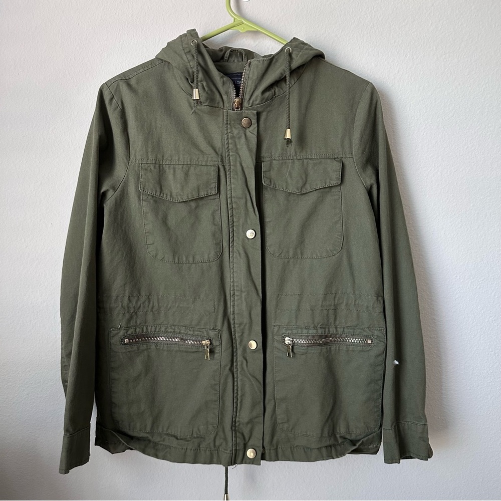 Miss London Olive Green Utility Jacket with Hood